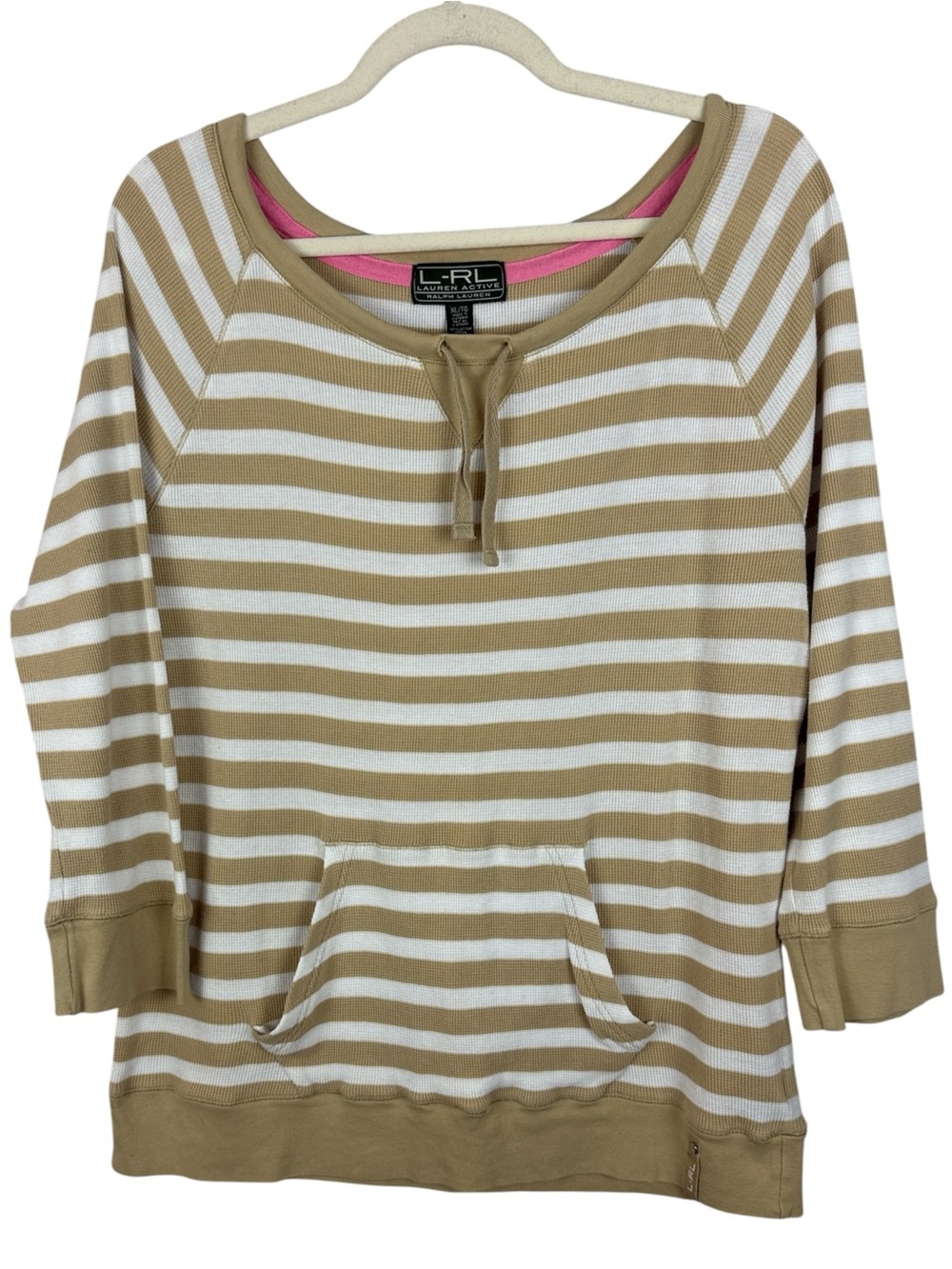 L-RL Lauren Active Ralph Lauren Cotton Striped Waffle Knit Hoodie - XL